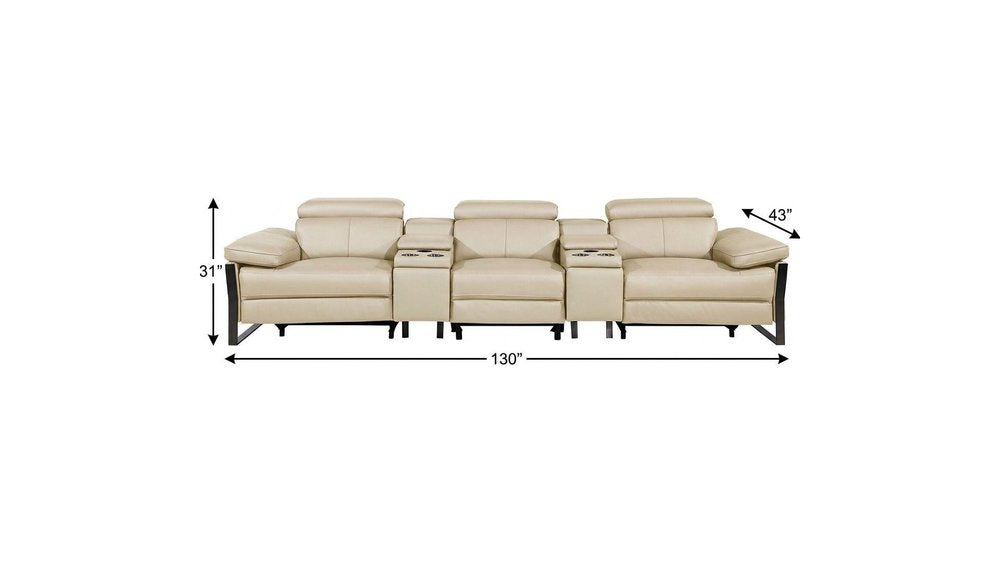 129" Dark Gray Top Grain Leather Reclining Metal USB Sofa