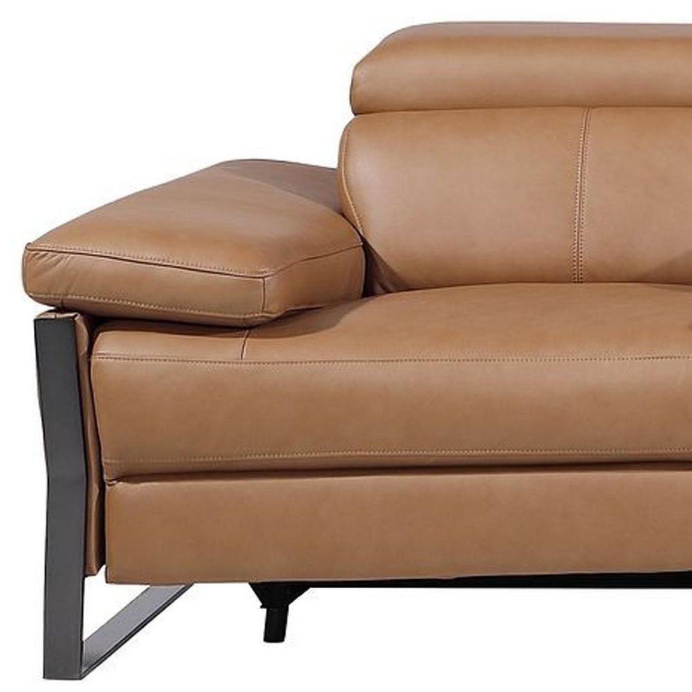 129" Dark Gray Top Grain Leather Reclining Metal USB Sofa