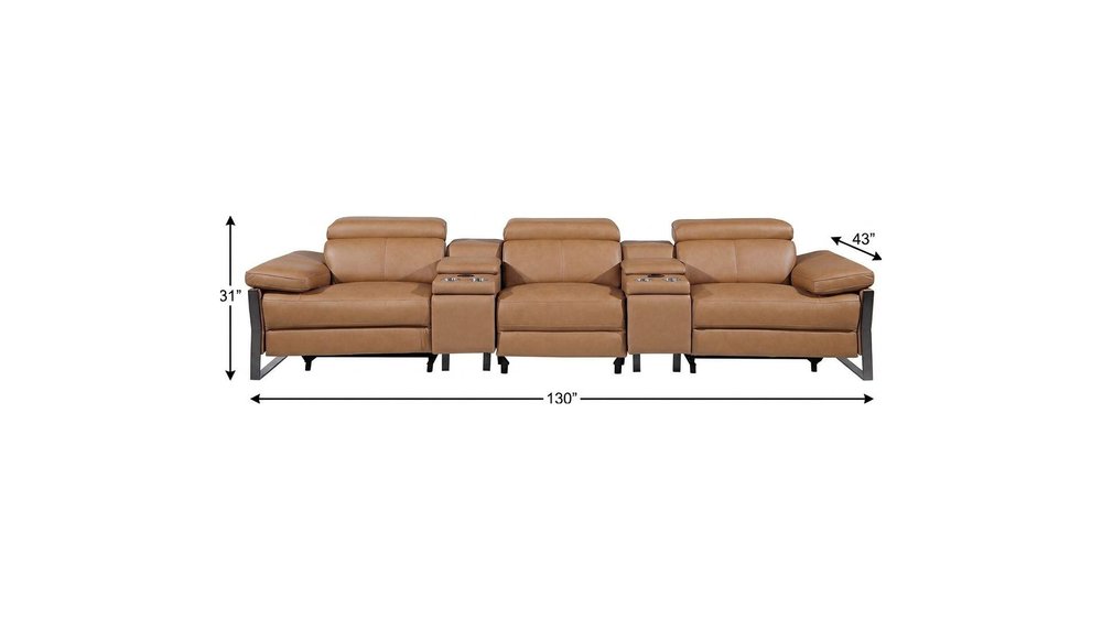 129" Dark Gray Top Grain Leather Reclining Metal USB Sofa