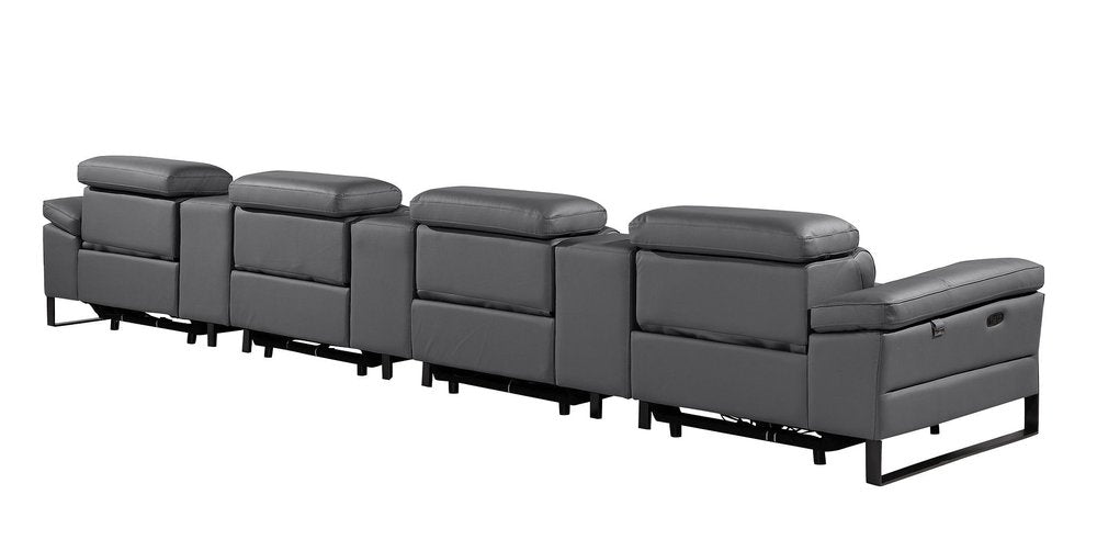 169" Dark Gray Top Grain Leather Reclining Metal USB Sofa
