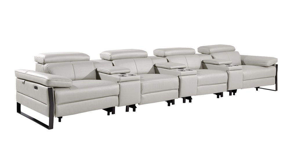 169" Dark Gray Top Grain Leather Reclining Metal USB Sofa