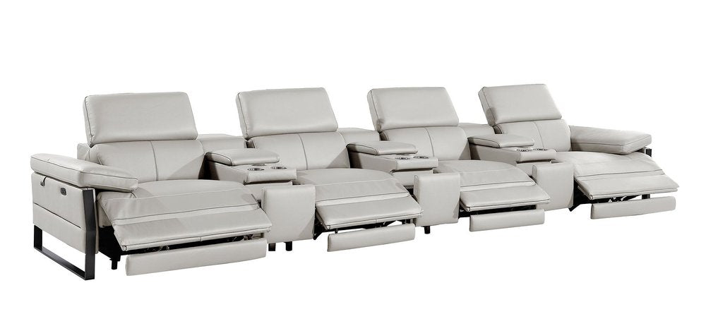 169" Dark Gray Top Grain Leather Reclining Metal USB Sofa