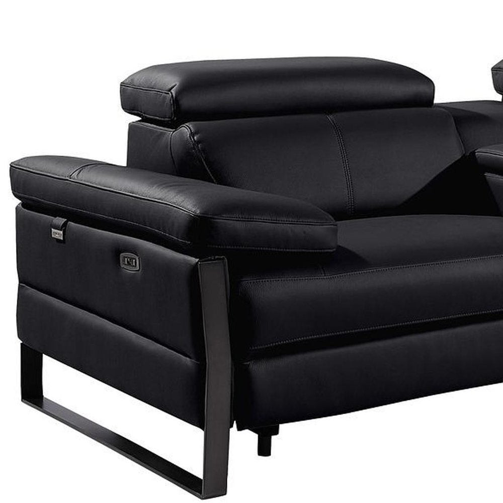 169" Dark Gray Top Grain Leather Reclining Metal USB Sofa