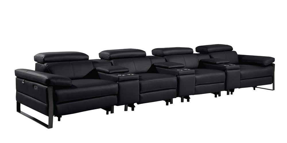 169" Dark Gray Top Grain Leather Reclining Metal USB Sofa