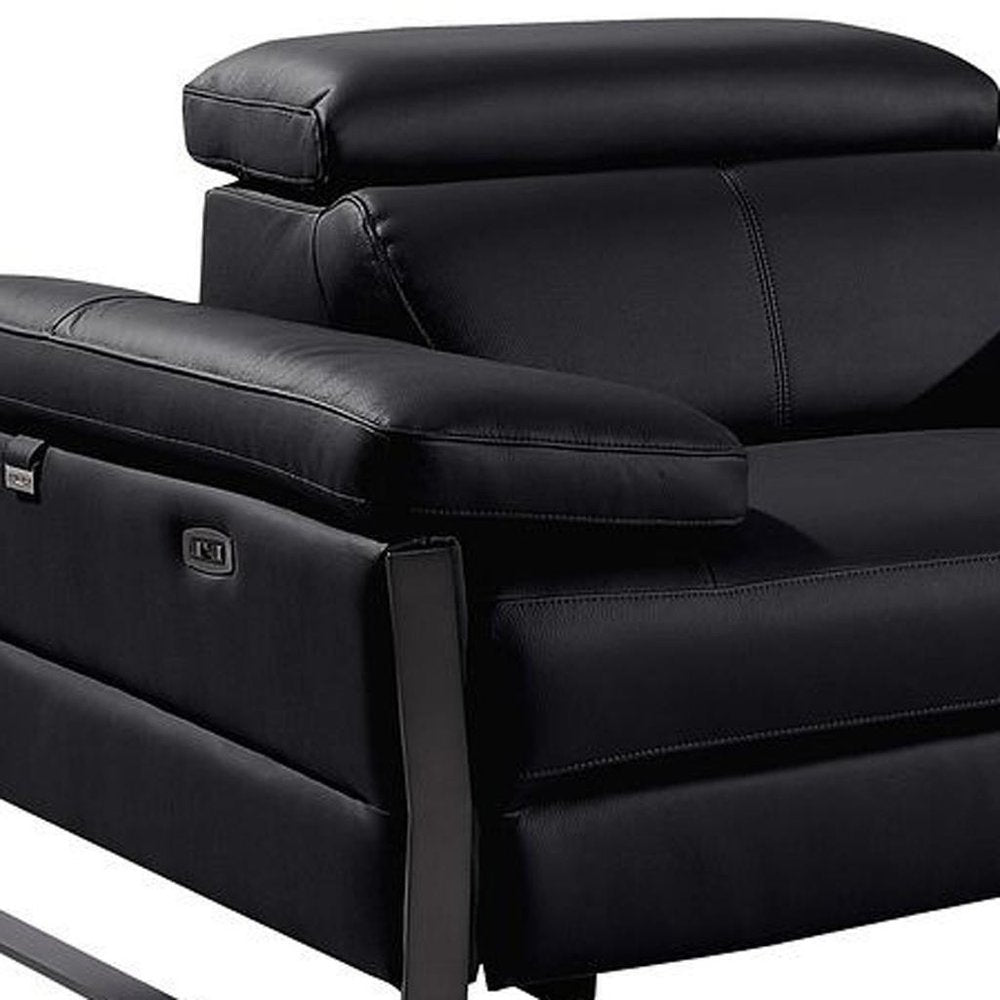 169" Dark Gray Top Grain Leather Reclining Metal USB Sofa