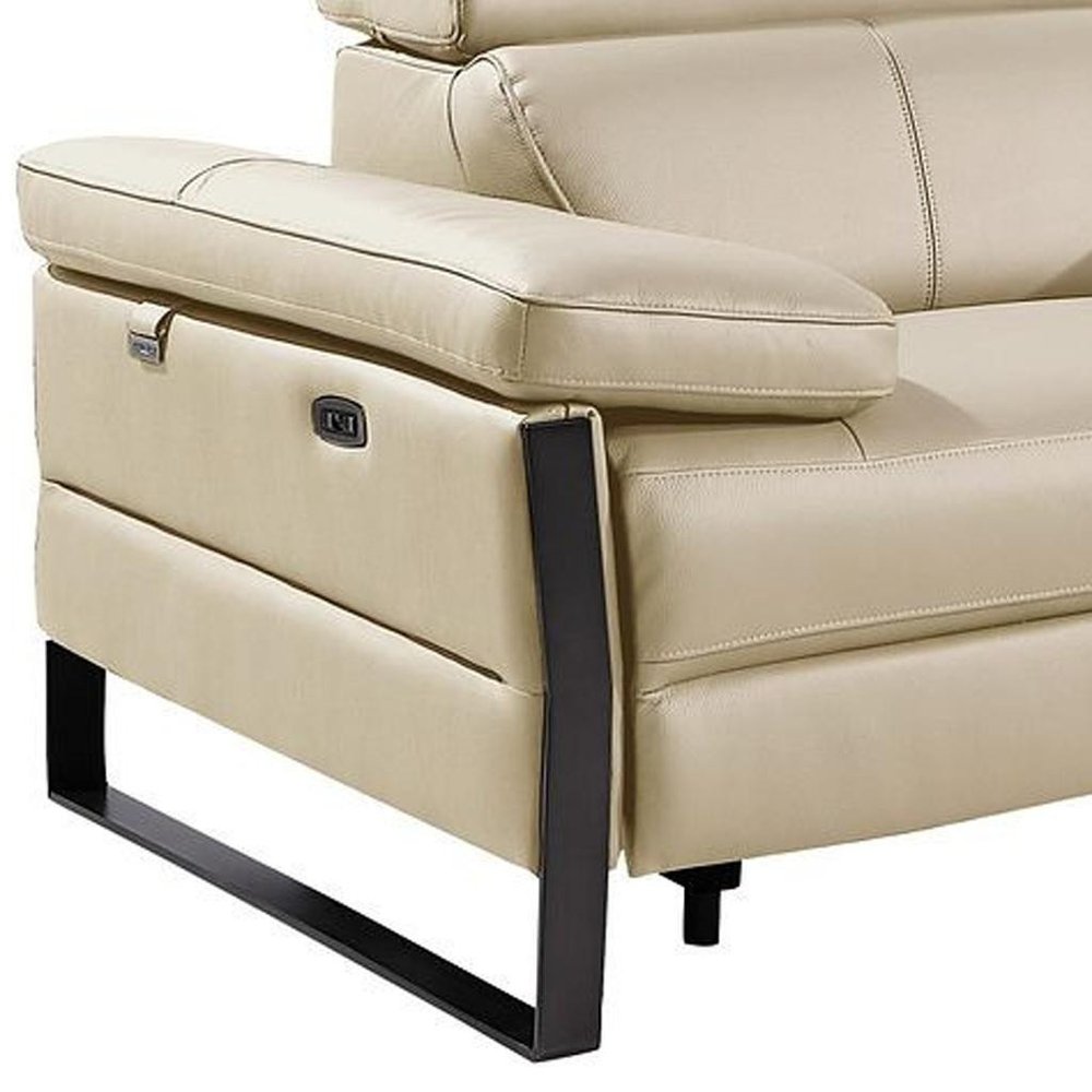 169" Dark Gray Top Grain Leather Reclining Metal USB Sofa