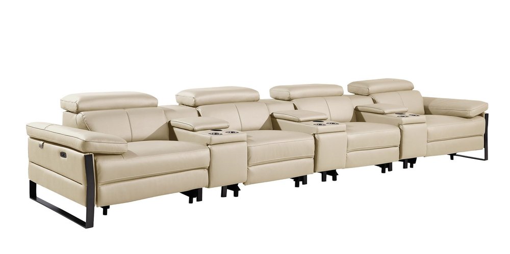 169" Dark Gray Top Grain Leather Reclining Metal USB Sofa