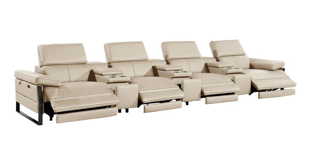 169" Dark Gray Top Grain Leather Reclining Metal USB Sofa