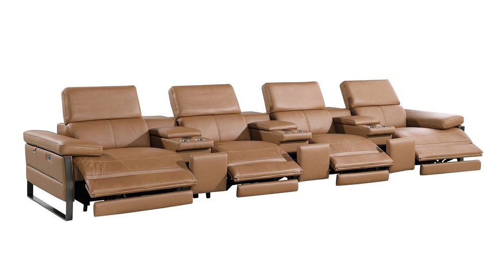 169" Dark Gray Top Grain Leather Reclining Metal USB Sofa