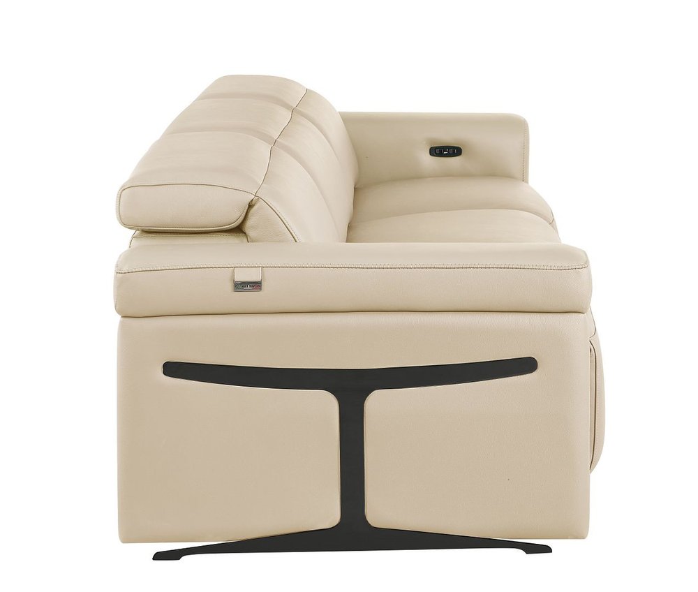 100" Beige Top Grain Leather Reclining Metal USB Sofa