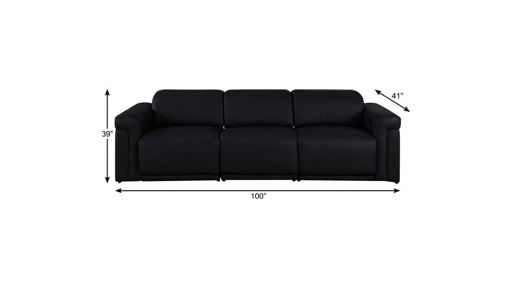100" Beige Top Grain Leather Reclining Metal USB Sofa