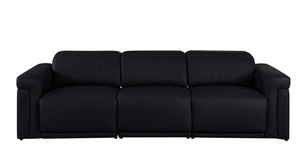 100" Beige Top Grain Leather Reclining Metal USB Sofa