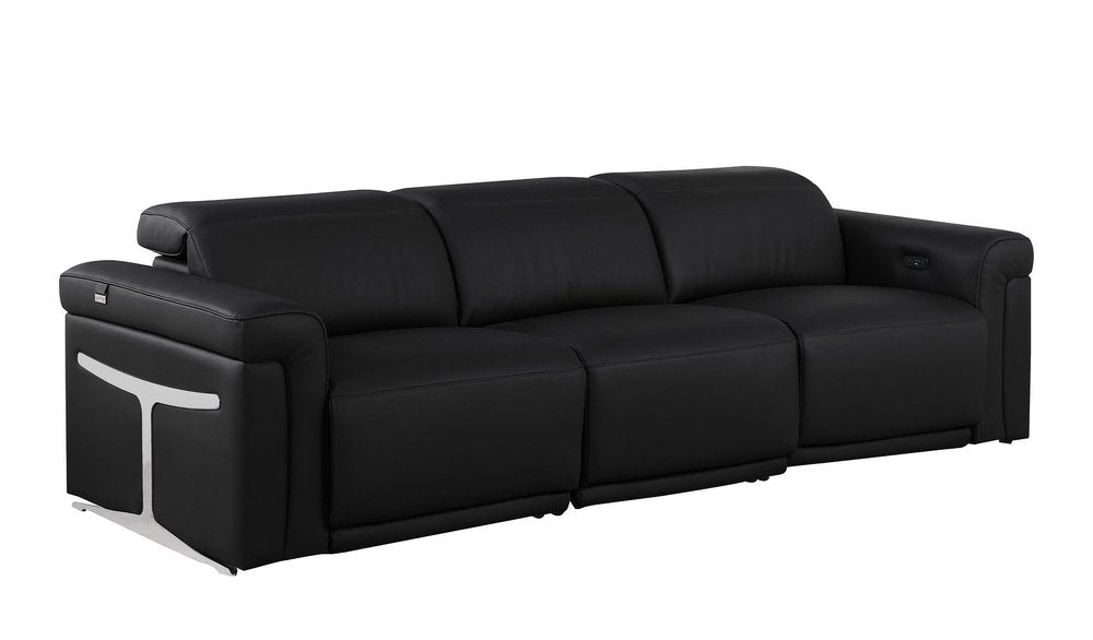 100" Beige Top Grain Leather Reclining Metal USB Sofa