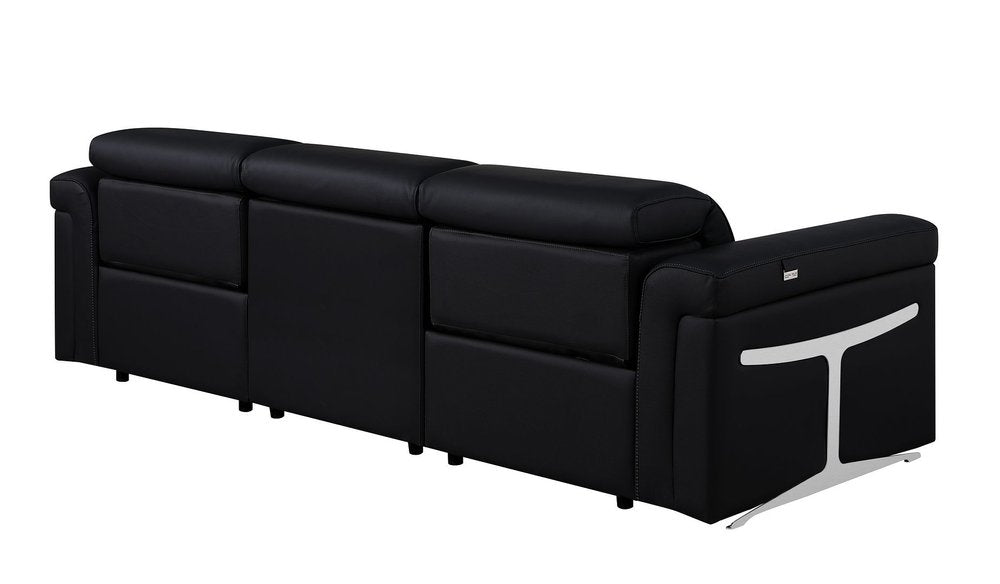 100" Beige Top Grain Leather Reclining Metal USB Sofa