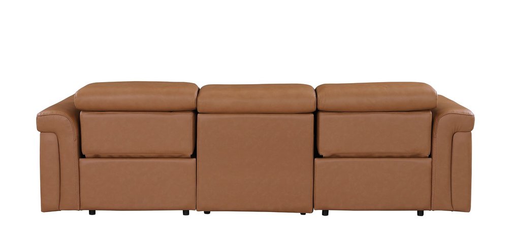 100" Beige Top Grain Leather Reclining Metal USB Sofa