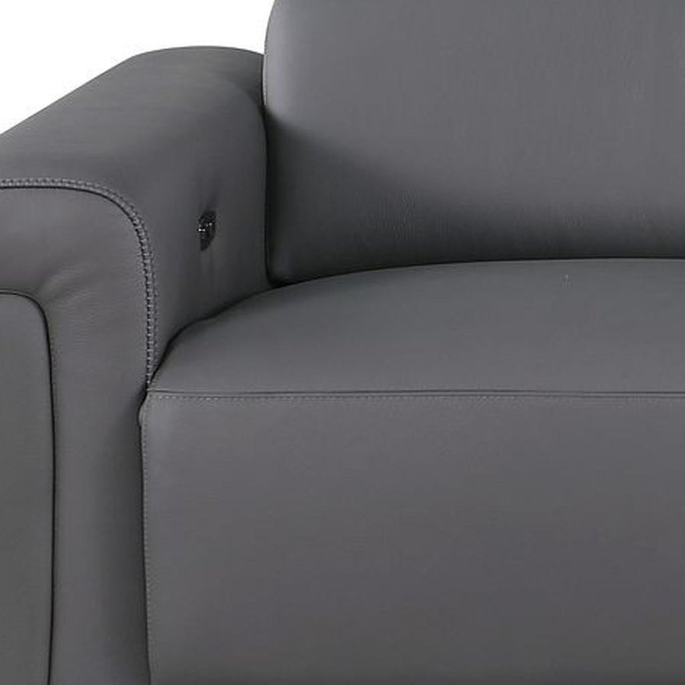 100" Beige Top Grain Leather Reclining Metal USB Sofa