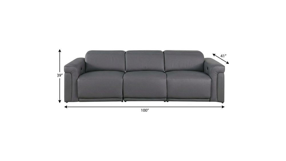 100" Beige Top Grain Leather Reclining Metal USB Sofa