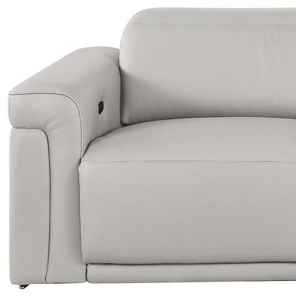 100" Beige Top Grain Leather Reclining Metal USB Sofa