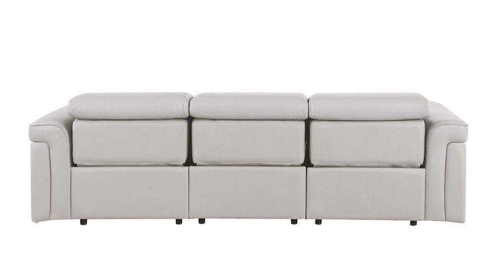 100" Beige Top Grain Leather Reclining Metal USB Sofa
