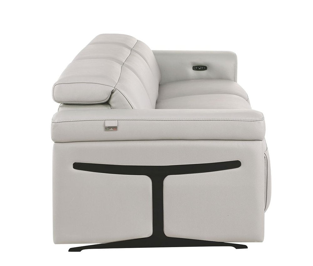 100" Beige Top Grain Leather Reclining Metal USB Sofa