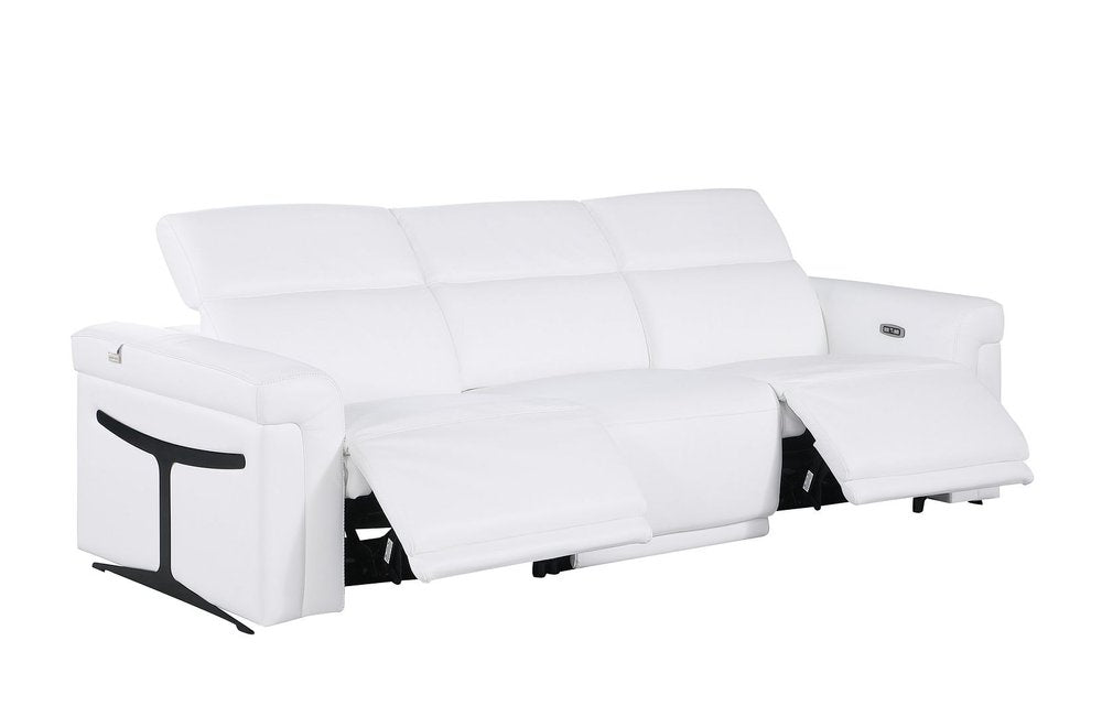 100" Beige Top Grain Leather Reclining Metal USB Sofa