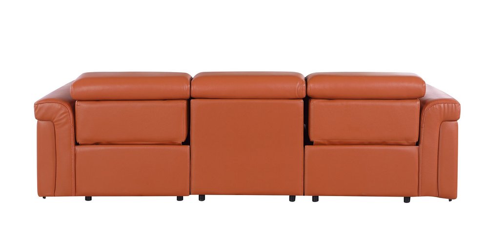 100" Beige Top Grain Leather Reclining Metal USB Sofa