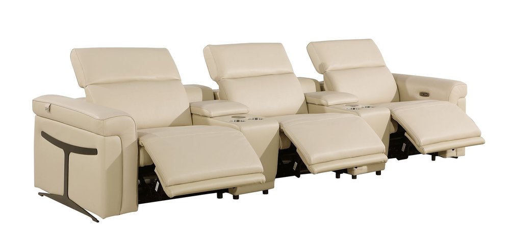 126" Black Top Grain Leather Reclining Metal USB Sofa
