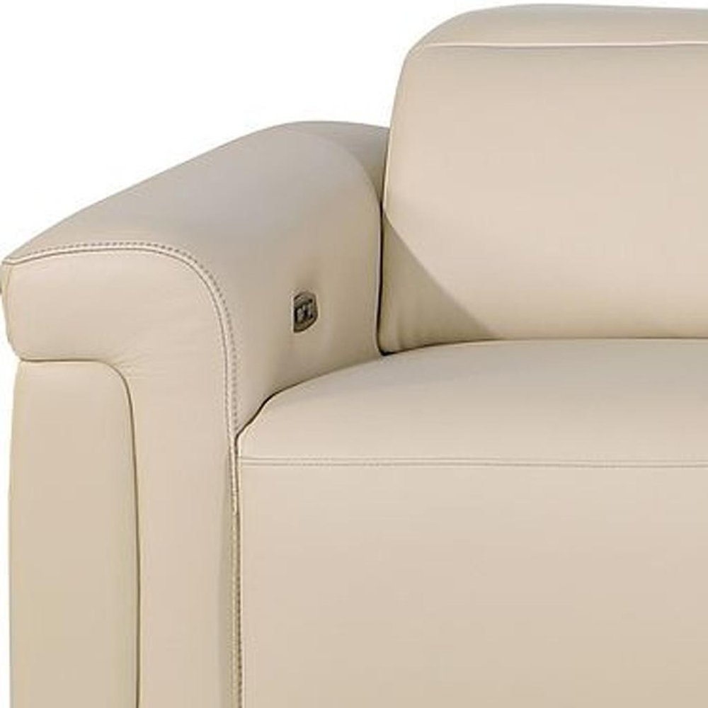 126" Beige Top Grain Leather Reclining Metal USB Sofa