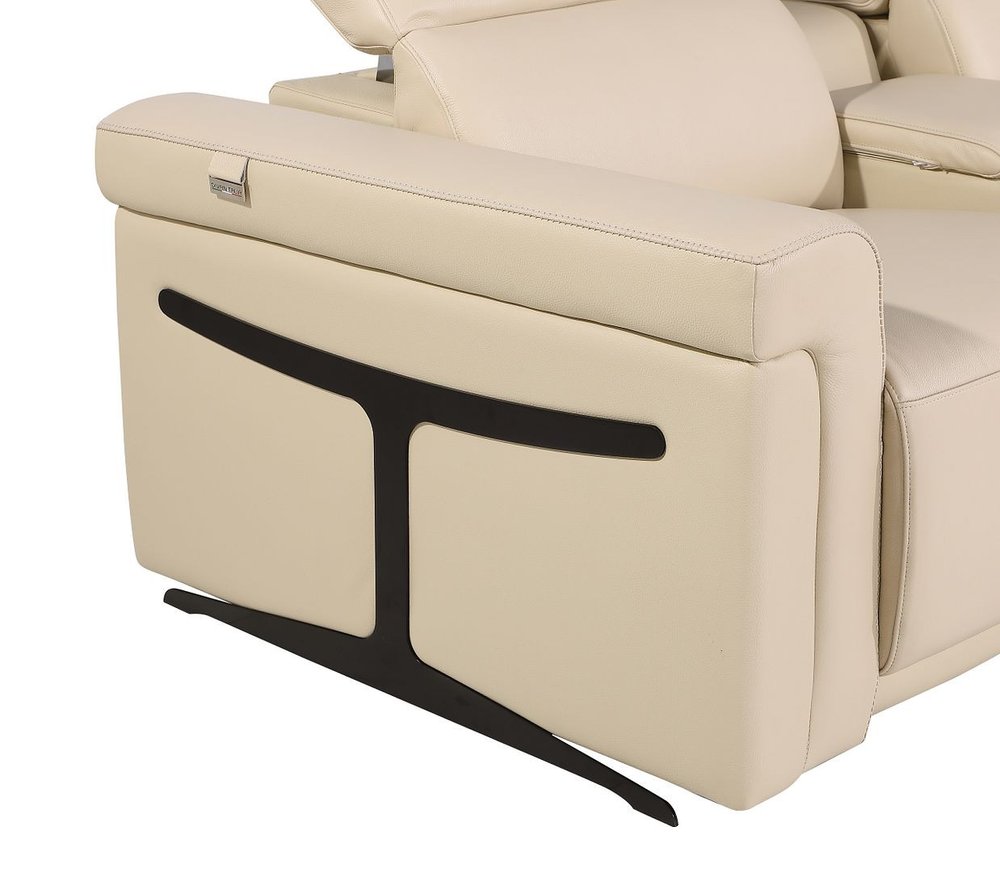126" Beige Top Grain Leather Reclining Metal USB Sofa