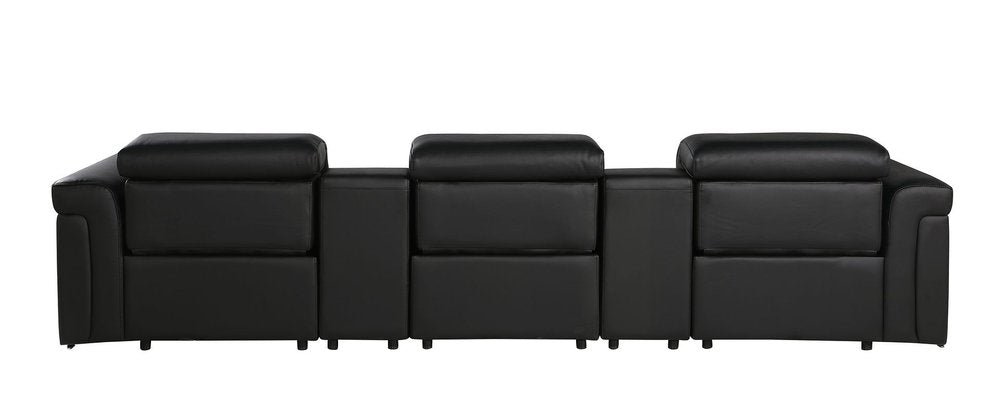 126" Beige Top Grain Leather Reclining Metal USB Sofa