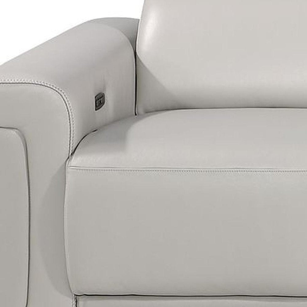 126" Beige Top Grain Leather Reclining Metal USB Sofa