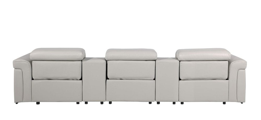 126" Beige Top Grain Leather Reclining Metal USB Sofa