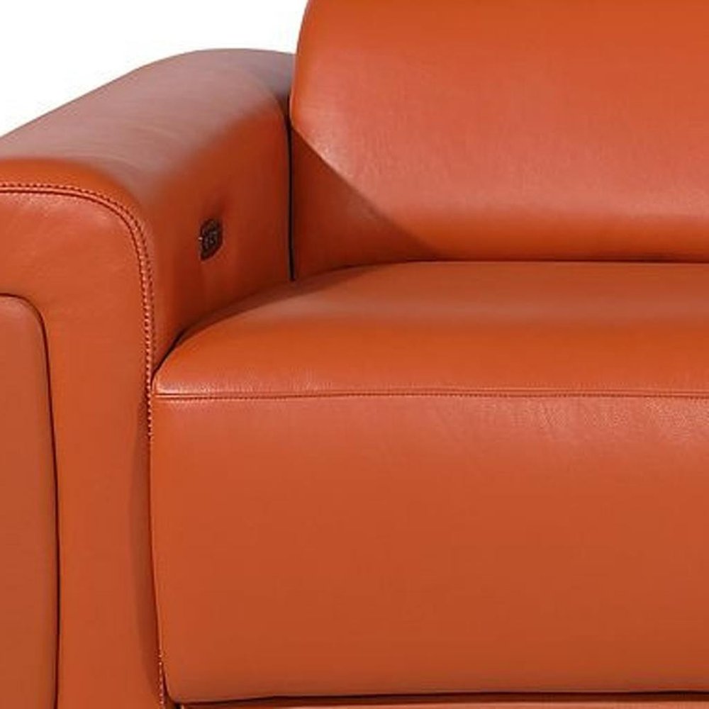126" Beige Top Grain Leather Reclining Metal USB Sofa