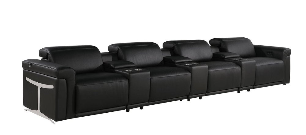 166" Beige Top Grain Leather Reclining Metal USB Sofa