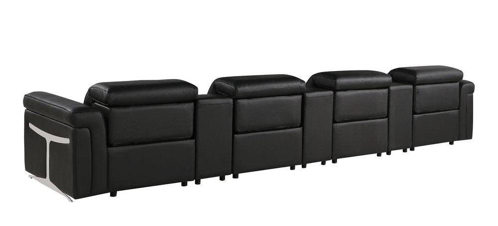 166" Beige Top Grain Leather Reclining Metal USB Sofa
