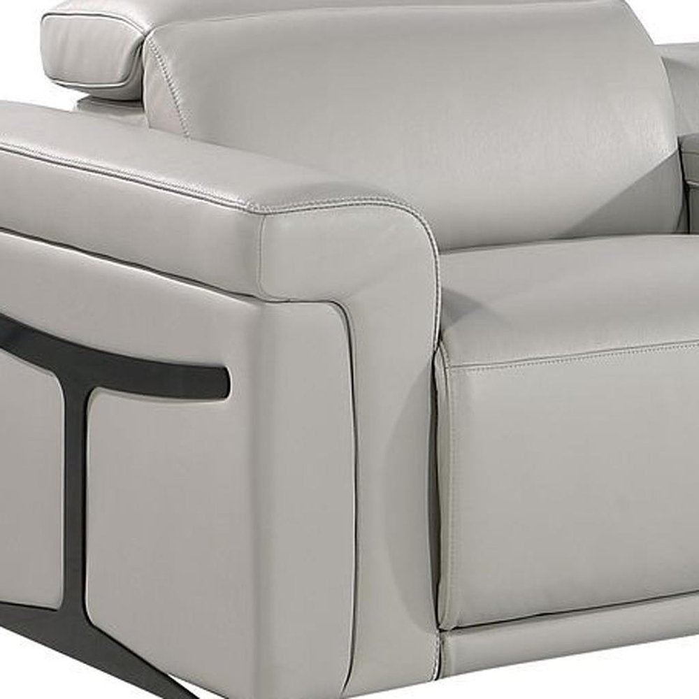 166" Beige Top Grain Leather Reclining Metal USB Sofa
