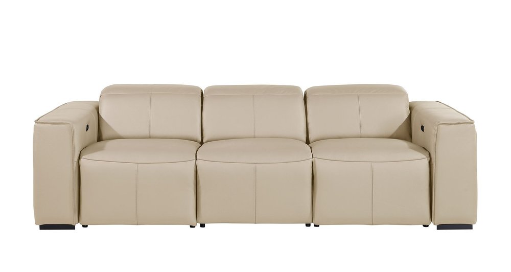 104" Chestnut Top Grain Leather Reclining Metal USB Sofa