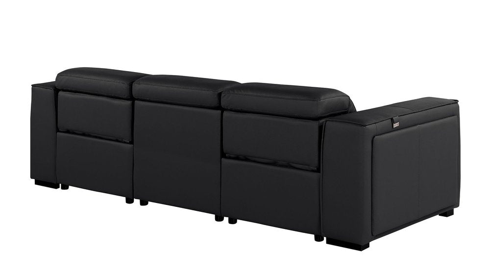 104" Beige Top Grain Leather Reclining Metal USB Sofa