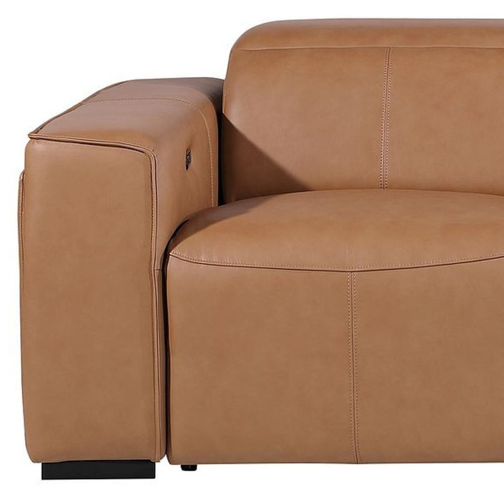 104" Beige Top Grain Leather Reclining Metal USB Sofa