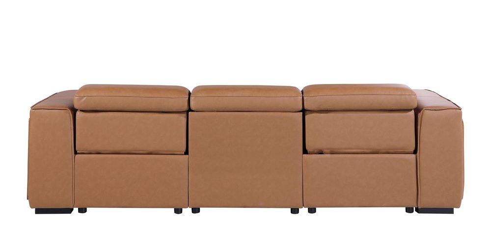 104" Beige Top Grain Leather Reclining Metal USB Sofa