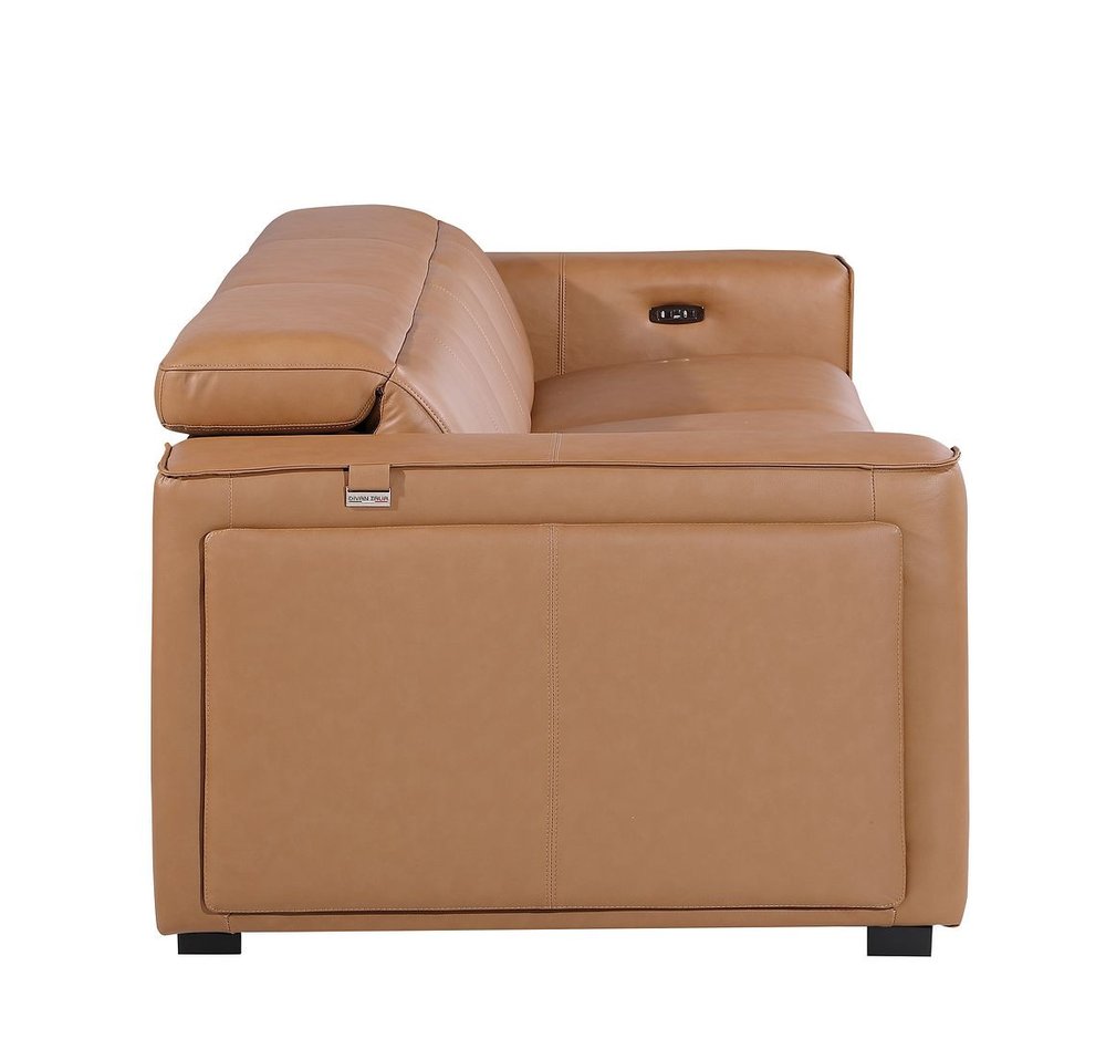 104" Beige Top Grain Leather Reclining Metal USB Sofa