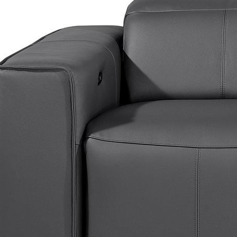 104" Beige Top Grain Leather Reclining Metal USB Sofa