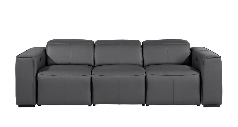 104" Beige Top Grain Leather Reclining Metal USB Sofa