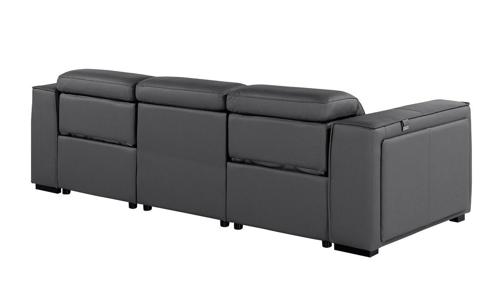 104" Beige Top Grain Leather Reclining Metal USB Sofa