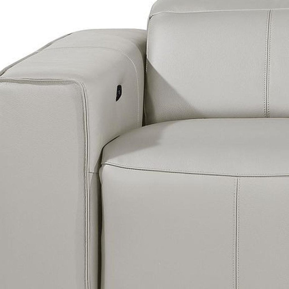 104" Beige Top Grain Leather Reclining Metal USB Sofa