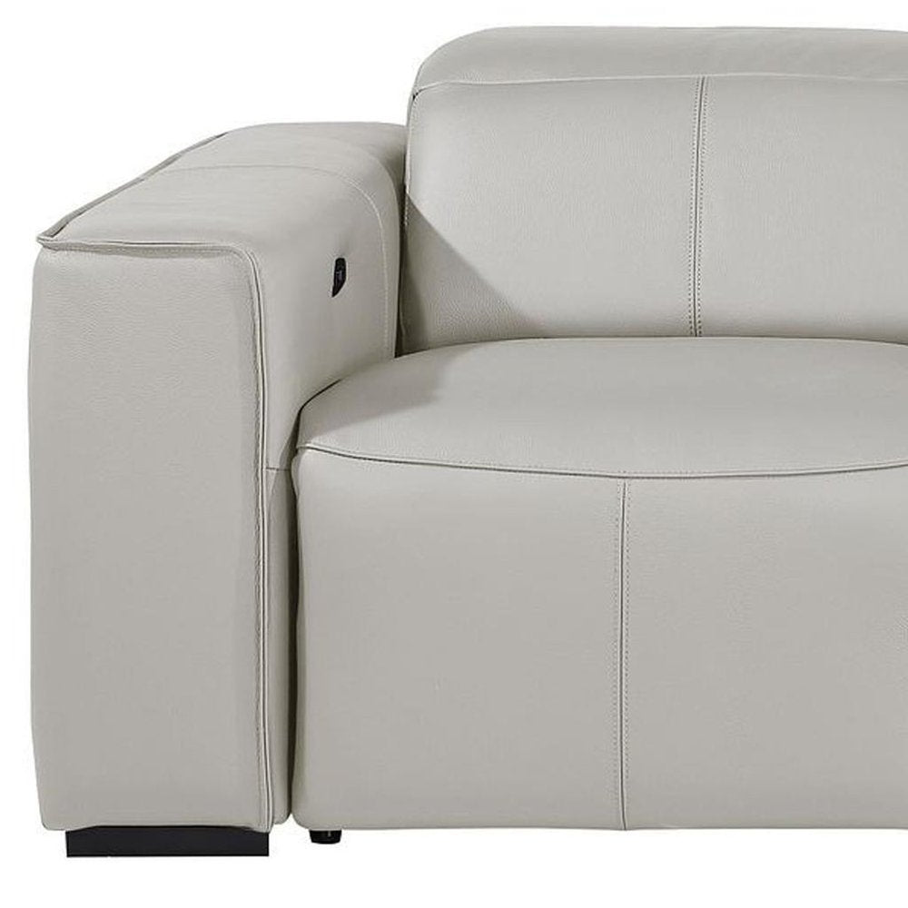 104" Beige Top Grain Leather Reclining Metal USB Sofa