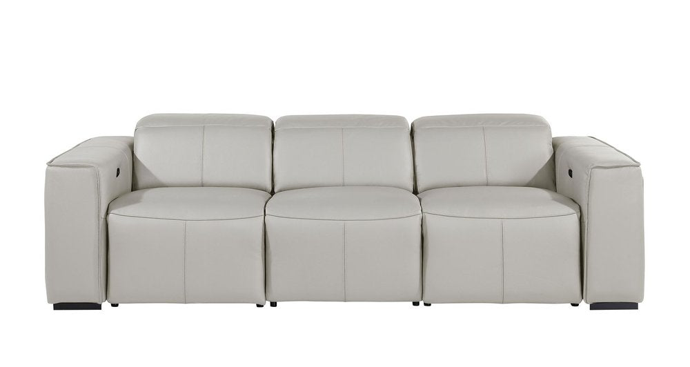 104" Beige Top Grain Leather Reclining Metal USB Sofa