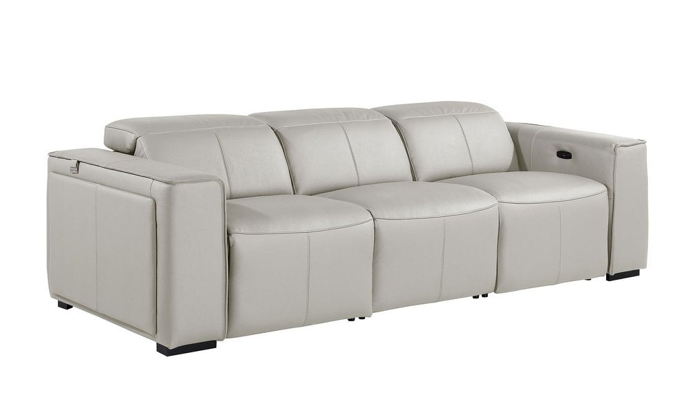 104" Beige Top Grain Leather Reclining Metal USB Sofa