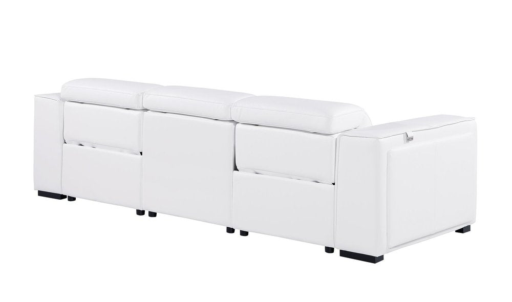 104" Beige Top Grain Leather Reclining Metal USB Sofa
