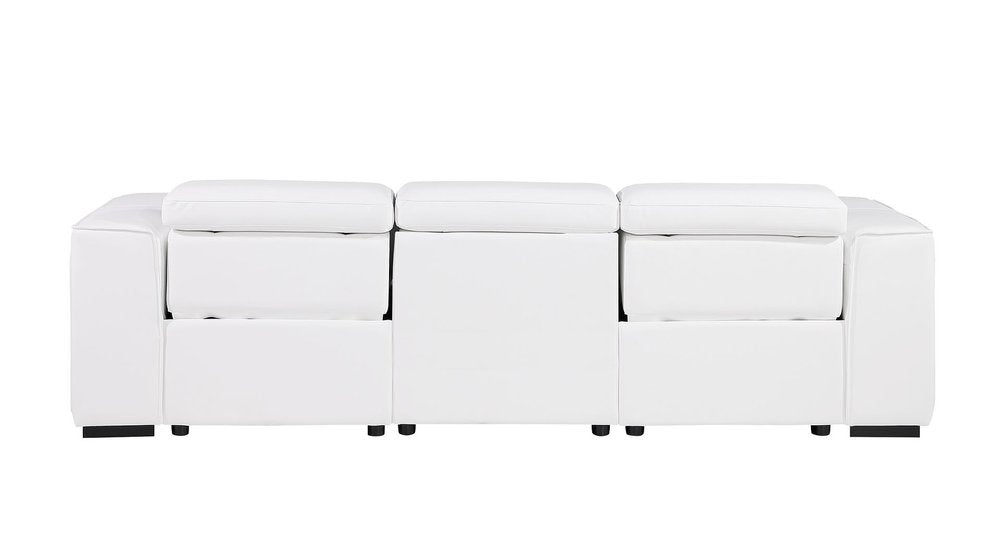 104" Beige Top Grain Leather Reclining Metal USB Sofa